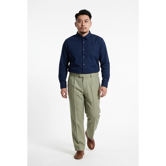 H&M Other - H&M Mens Relaxed Fit 100% Linen Pleated Trousers Tan 30R Neutral Minimalist Chic